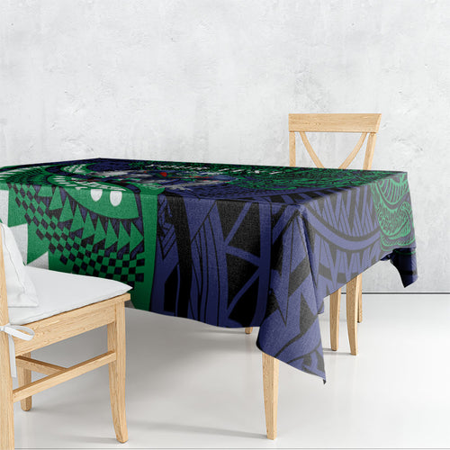 Personalised New Zealand Warriors Tablecloth Polynesian Tribal Art Style With Fierce Warrior Mascot