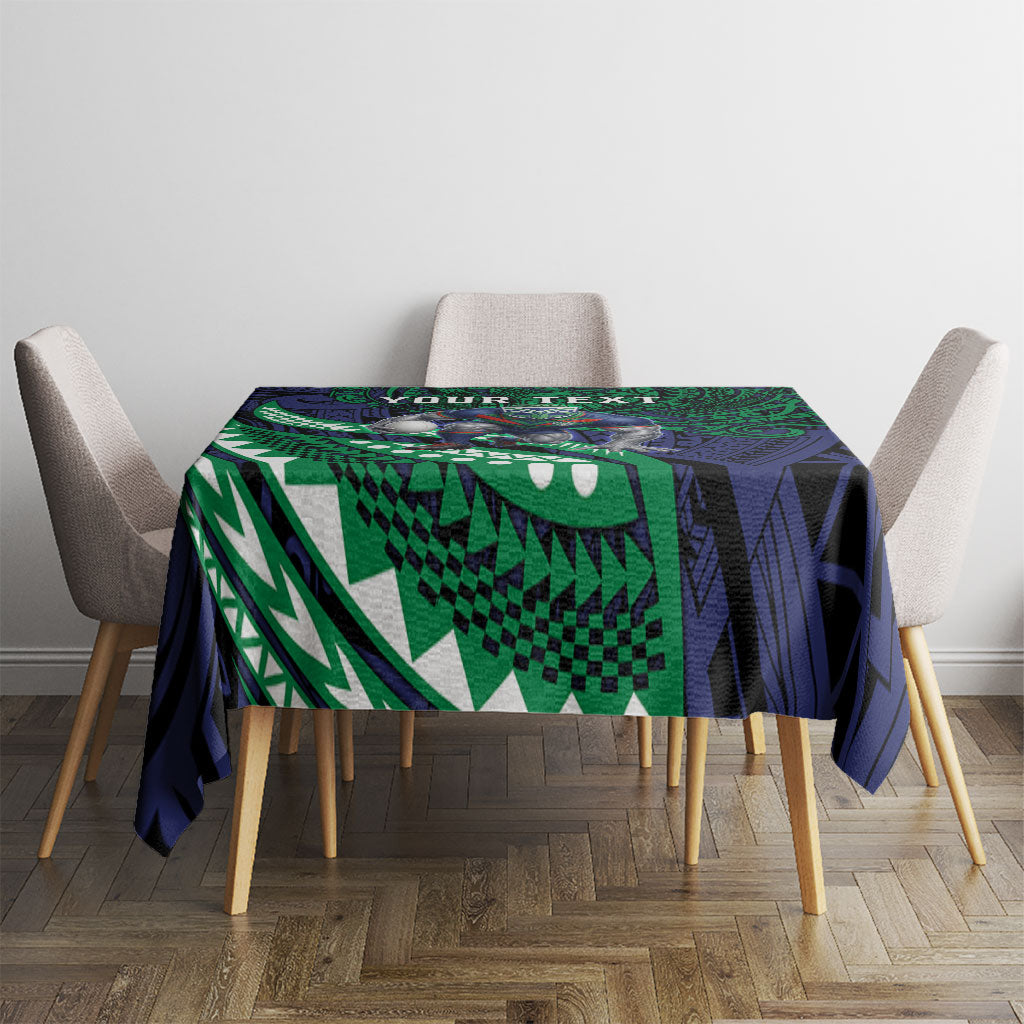 Personalised New Zealand Warriors Tablecloth Polynesian Tribal Art Style With Fierce Warrior Mascot