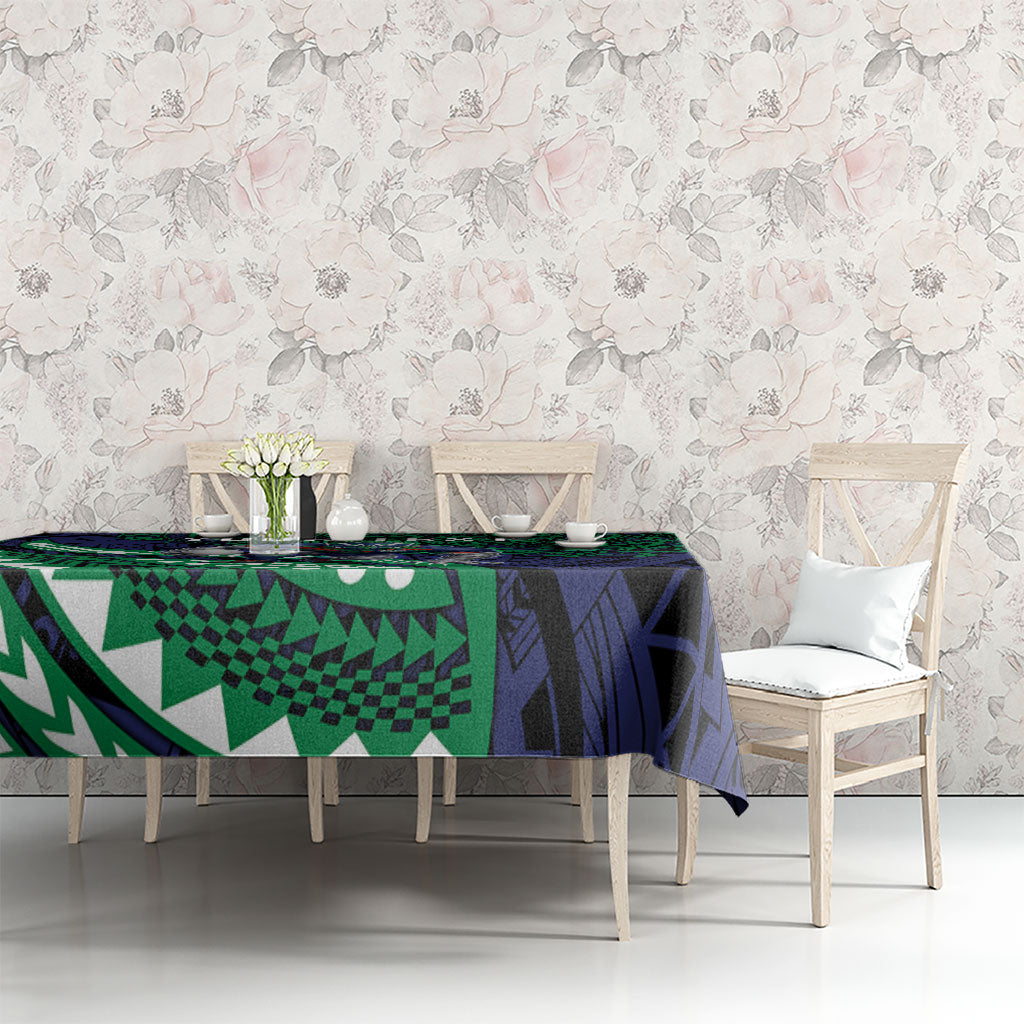Personalised New Zealand Warriors Tablecloth Polynesian Tribal Art Style With Fierce Warrior Mascot