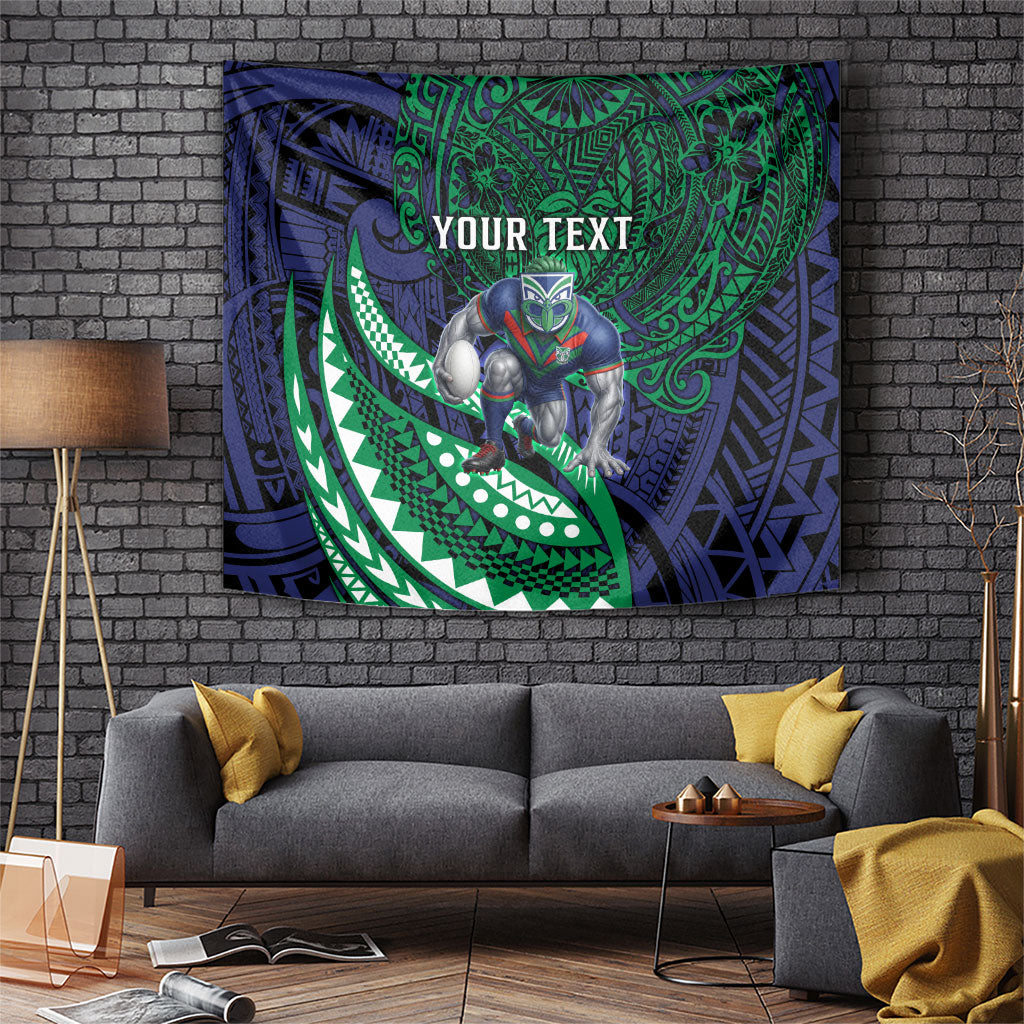 Personalised New Zealand Warriors Tapestry Polynesian Tribal Art Style With Fierce Warrior Mascot