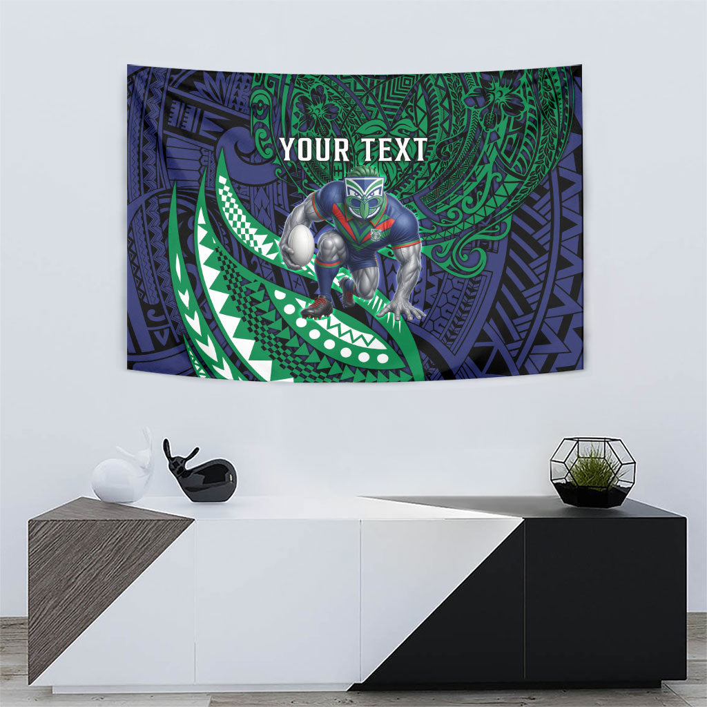 Personalised New Zealand Warriors Tapestry Polynesian Tribal Art Style With Fierce Warrior Mascot