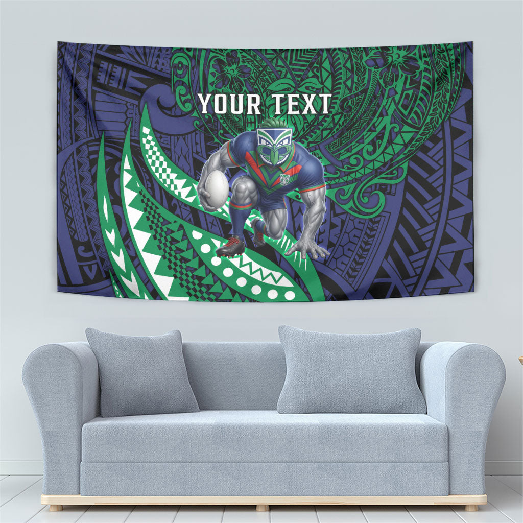 Personalised New Zealand Warriors Tapestry Polynesian Tribal Art Style With Fierce Warrior Mascot
