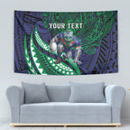Personalised New Zealand Warriors Tapestry Polynesian Tribal Art Style With Fierce Warrior Mascot