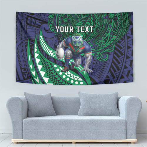 Personalised New Zealand Warriors Tapestry Polynesian Tribal Art Style With Fierce Warrior Mascot