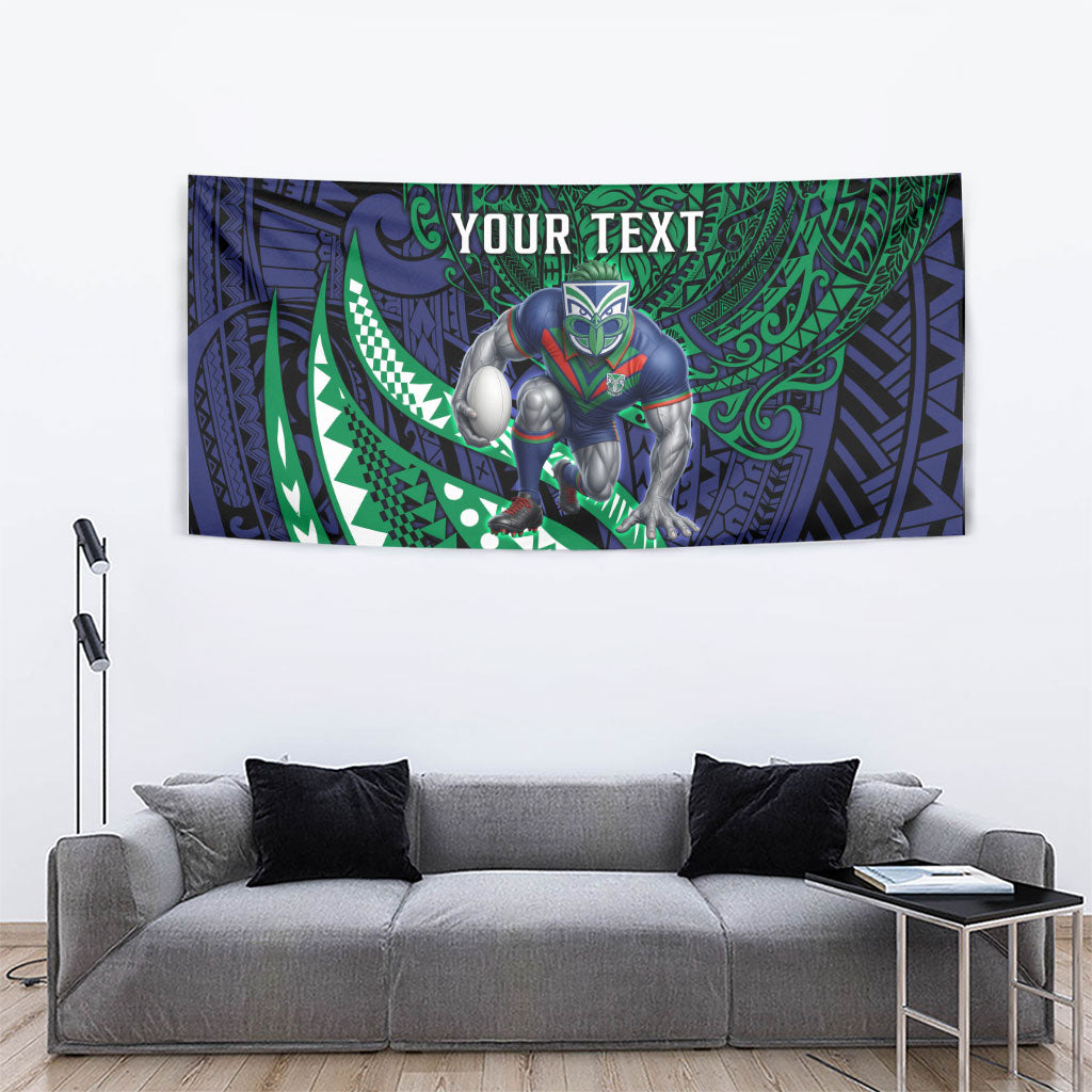 Personalised New Zealand Warriors Tapestry Polynesian Tribal Art Style With Fierce Warrior Mascot