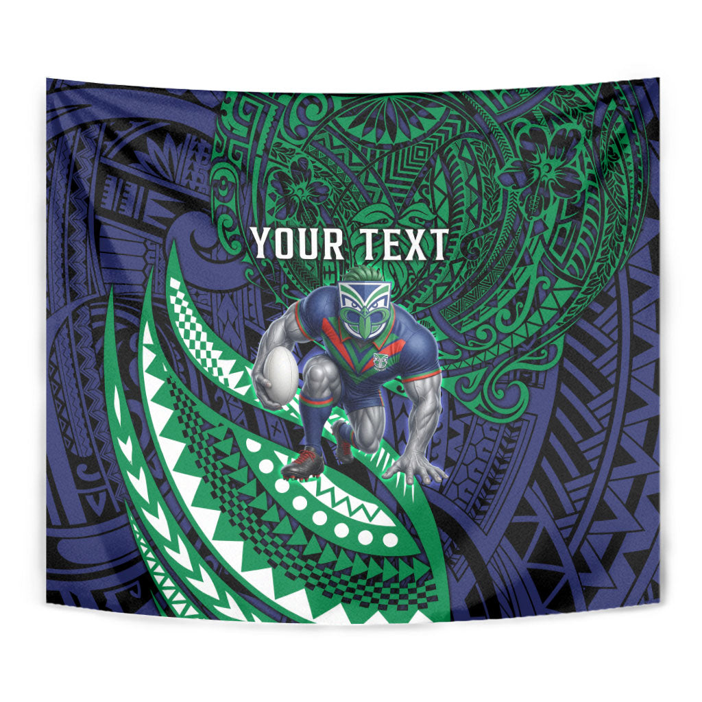 Personalised New Zealand Warriors Tapestry Polynesian Tribal Art Style With Fierce Warrior Mascot