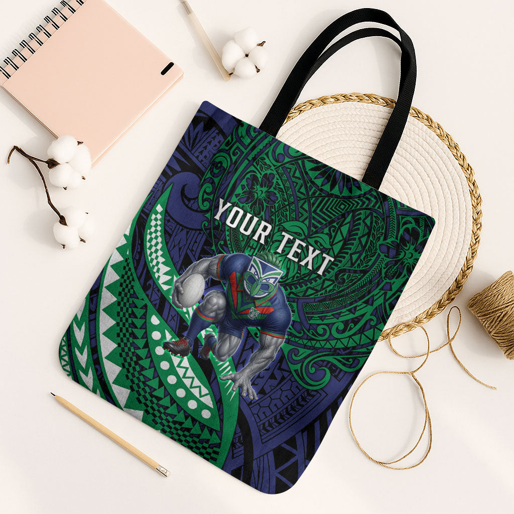 Personalised New Zealand Warriors Tote Bag Polynesian Tribal Art Style With Fierce Warrior Mascot