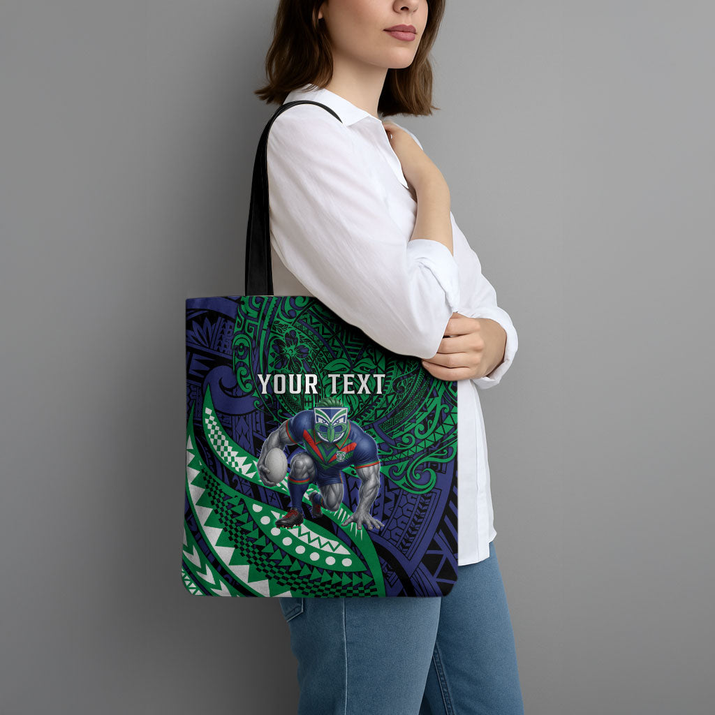 Personalised New Zealand Warriors Tote Bag Polynesian Tribal Art Style With Fierce Warrior Mascot
