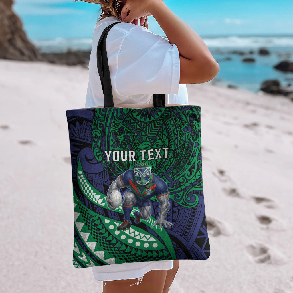Personalised New Zealand Warriors Tote Bag Polynesian Tribal Art Style With Fierce Warrior Mascot