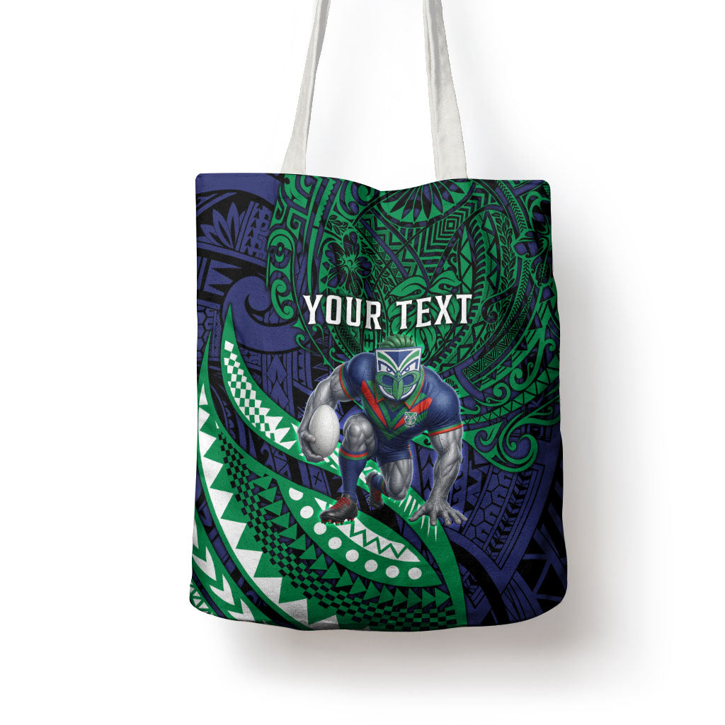 Personalised New Zealand Warriors Tote Bag Polynesian Tribal Art Style With Fierce Warrior Mascot