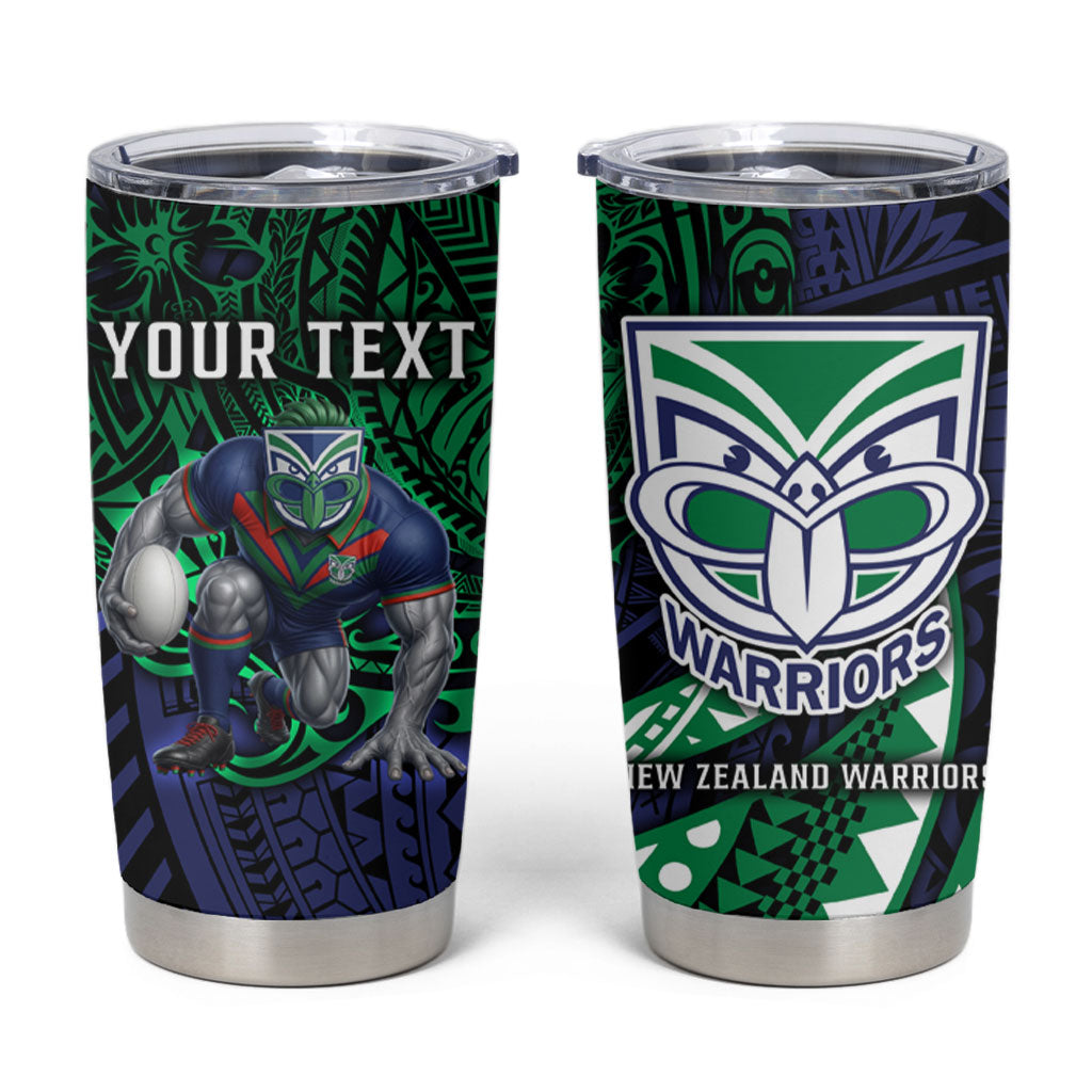 Personalised New Zealand Warriors Tumbler Cup Polynesian Tribal Art Style With Fierce Warrior Mascot