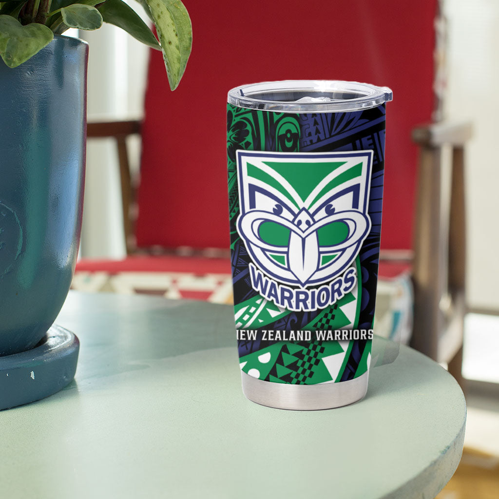 Personalised New Zealand Warriors Tumbler Cup Polynesian Tribal Art Style With Fierce Warrior Mascot