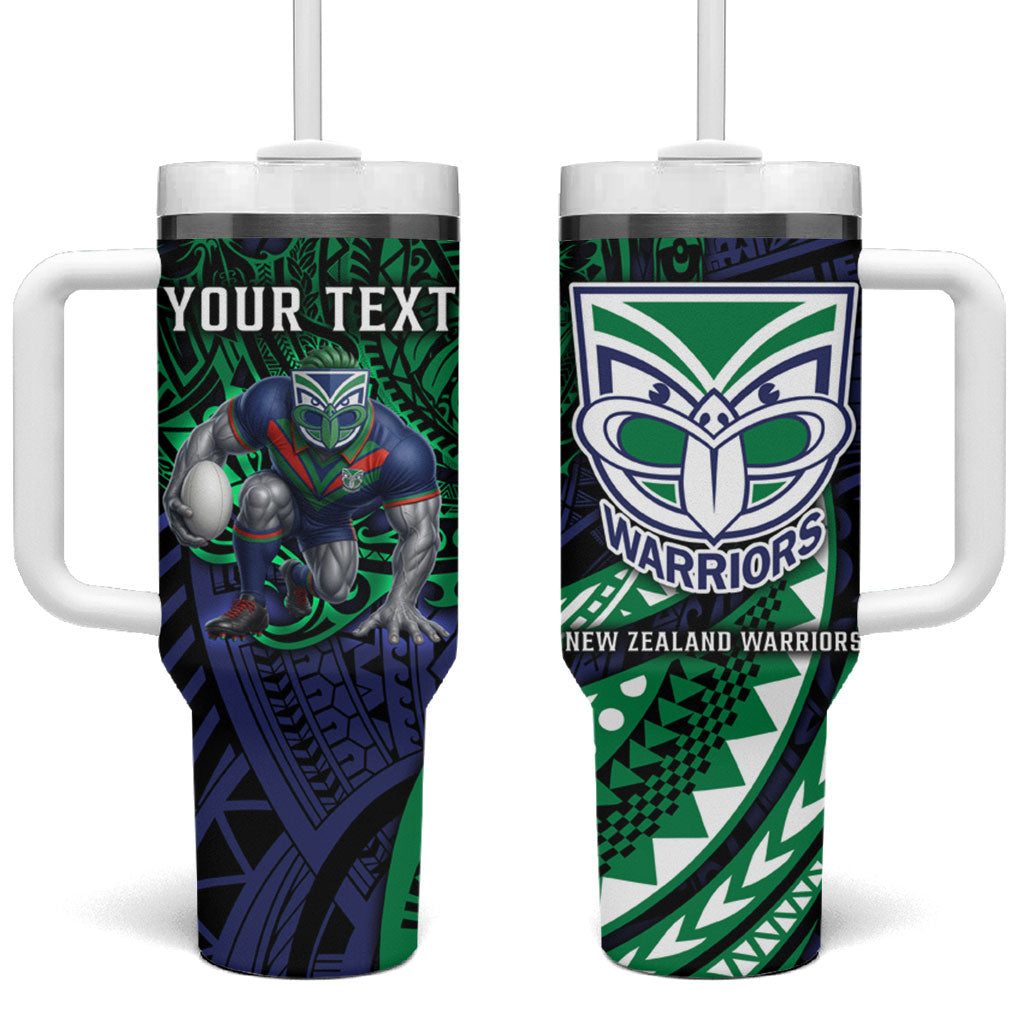 Personalised New Zealand Warriors Tumbler With Handle Polynesian Tribal Art Style With Fierce Warrior Mascot