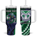 Personalised New Zealand Warriors Tumbler With Handle Polynesian Tribal Art Style With Fierce Warrior Mascot