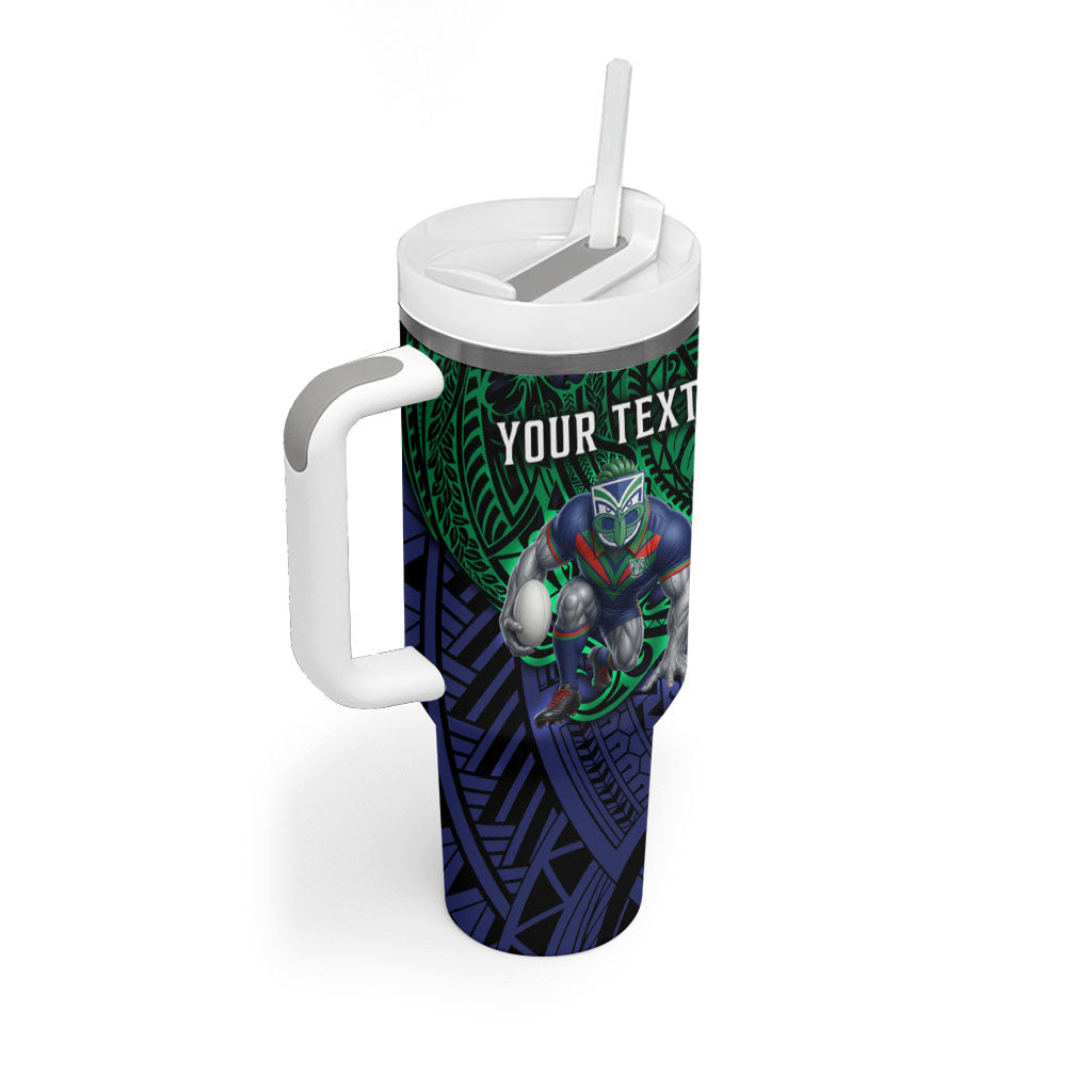 Personalised New Zealand Warriors Tumbler With Handle Polynesian Tribal Art Style With Fierce Warrior Mascot