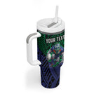 Personalised New Zealand Warriors Tumbler With Handle Polynesian Tribal Art Style With Fierce Warrior Mascot