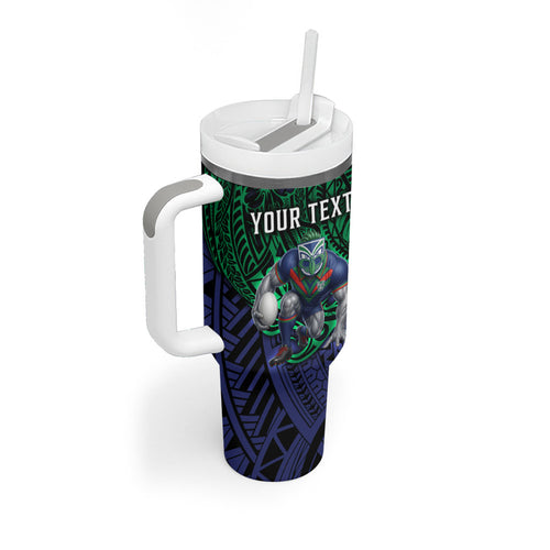 Personalised New Zealand Warriors Tumbler With Handle Polynesian Tribal Art Style With Fierce Warrior Mascot