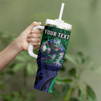 Personalised New Zealand Warriors Tumbler With Handle Polynesian Tribal Art Style With Fierce Warrior Mascot
