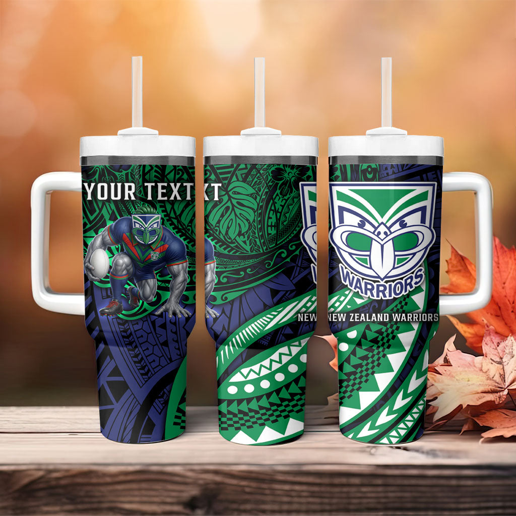 Personalised New Zealand Warriors Tumbler With Handle Polynesian Tribal Art Style With Fierce Warrior Mascot