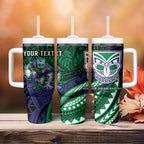 Personalised New Zealand Warriors Tumbler With Handle Polynesian Tribal Art Style With Fierce Warrior Mascot