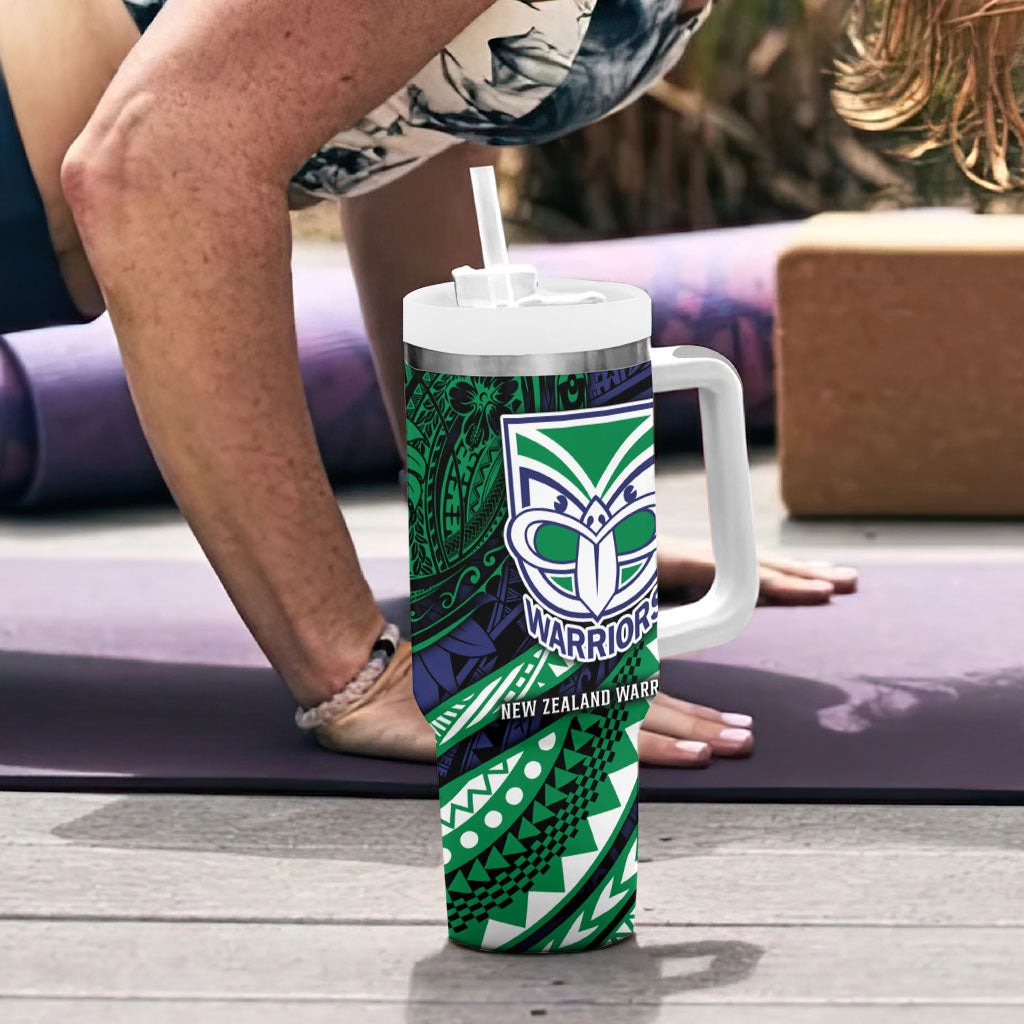 Personalised New Zealand Warriors Tumbler With Handle Polynesian Tribal Art Style With Fierce Warrior Mascot
