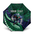 Personalised New Zealand Warriors Umbrella Polynesian Tribal Art Style With Fierce Warrior Mascot