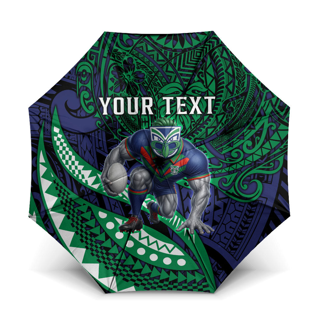 Personalised New Zealand Warriors Umbrella Polynesian Tribal Art Style With Fierce Warrior Mascot