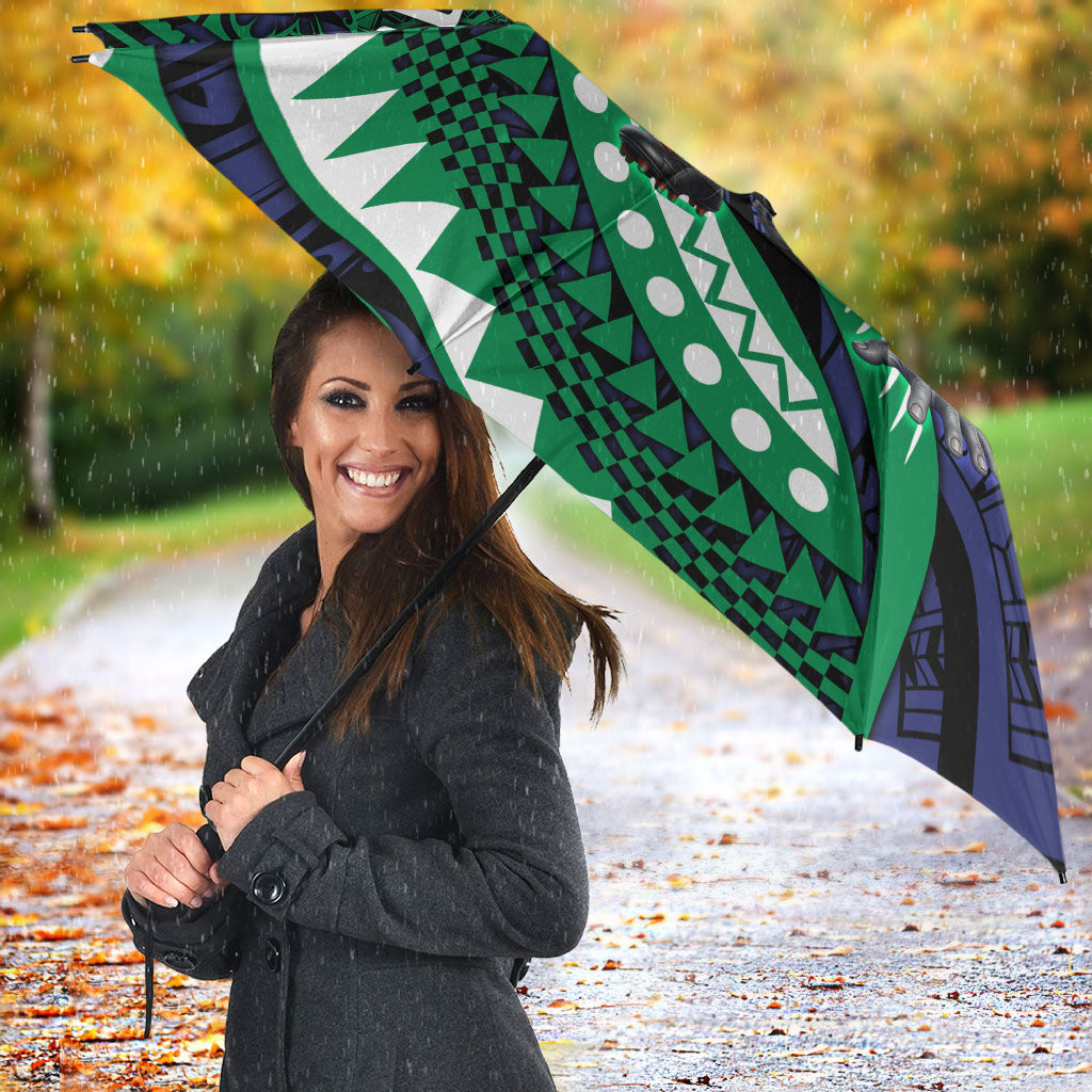 Personalised New Zealand Warriors Umbrella Polynesian Tribal Art Style With Fierce Warrior Mascot