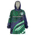 Personalised New Zealand Warriors Wearable Blanket Hoodie Polynesian Tribal Art Style With Fierce Warrior Mascot