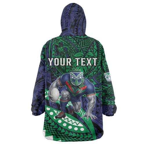 Personalised New Zealand Warriors Wearable Blanket Hoodie Polynesian Tribal Art Style With Fierce Warrior Mascot