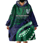 Personalised New Zealand Warriors Wearable Blanket Hoodie Polynesian Tribal Art Style With Fierce Warrior Mascot