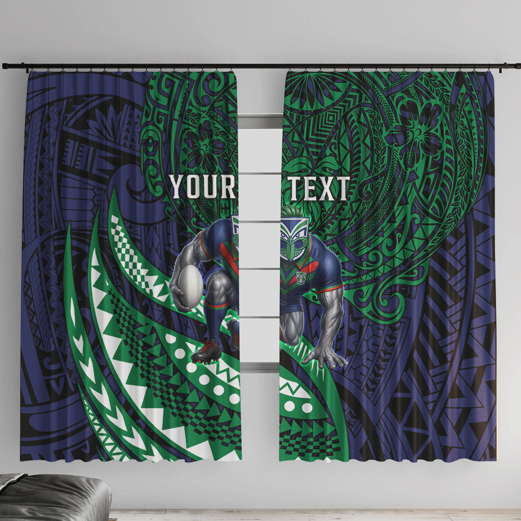 Personalised New Zealand Warriors Window Curtain Polynesian Tribal Art Style With Fierce Warrior Mascot