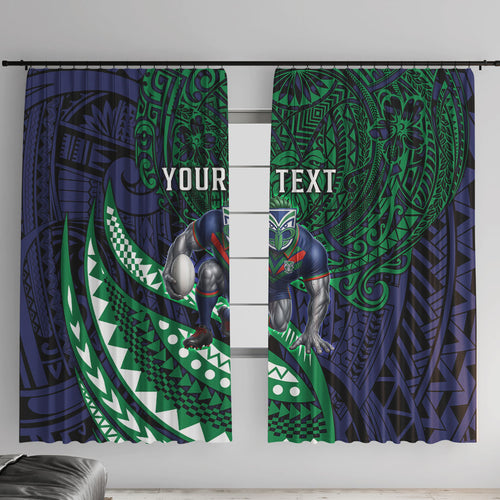 Personalised New Zealand Warriors Window Curtain Polynesian Tribal Art Style With Fierce Warrior Mascot