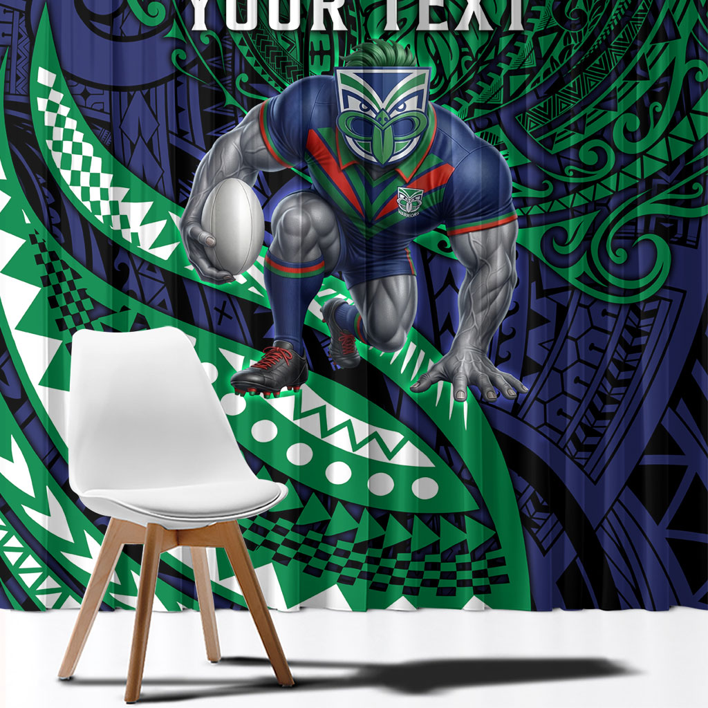 Personalised New Zealand Warriors Window Curtain Polynesian Tribal Art Style With Fierce Warrior Mascot