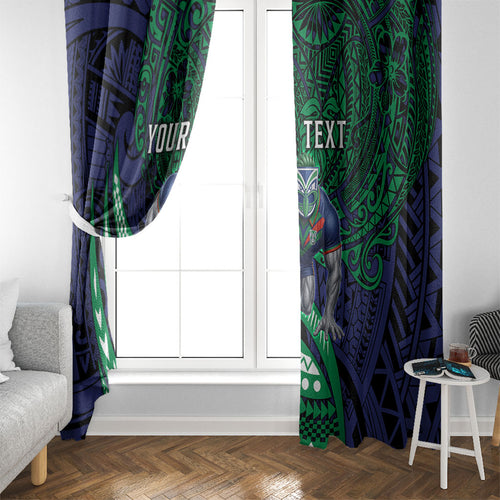 Personalised New Zealand Warriors Window Curtain Polynesian Tribal Art Style With Fierce Warrior Mascot
