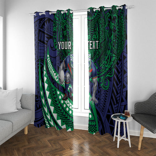 Personalised New Zealand Warriors Window Curtain Polynesian Tribal Art Style With Fierce Warrior Mascot