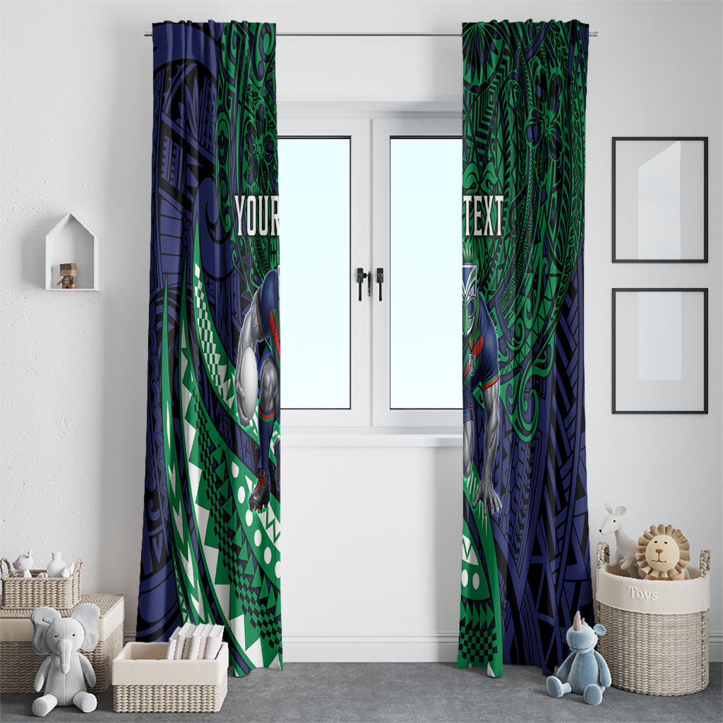 Personalised New Zealand Warriors Window Curtain Polynesian Tribal Art Style With Fierce Warrior Mascot