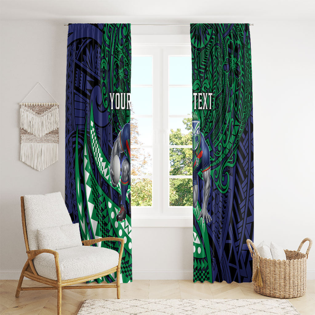 Personalised New Zealand Warriors Window Curtain Polynesian Tribal Art Style With Fierce Warrior Mascot