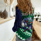 Personalised New Zealand Warriors Women Casual Shirt Polynesian Tribal Art Style With Fierce Warrior Mascot