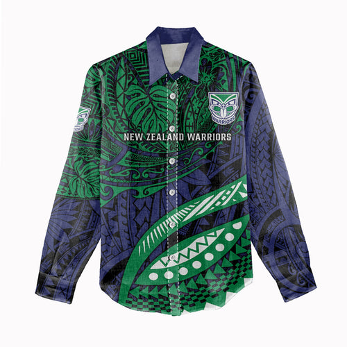 Personalised New Zealand Warriors Women Casual Shirt Polynesian Tribal Art Style With Fierce Warrior Mascot