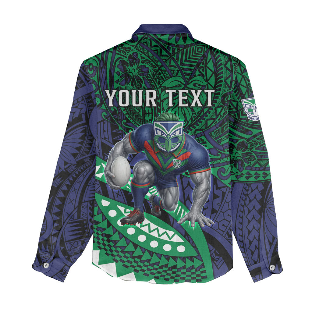 Personalised New Zealand Warriors Women Casual Shirt Polynesian Tribal Art Style With Fierce Warrior Mascot