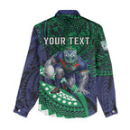 Personalised New Zealand Warriors Women Casual Shirt Polynesian Tribal Art Style With Fierce Warrior Mascot