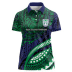Personalised New Zealand Warriors Women Polo Shirt Polynesian Tribal Art Style With Fierce Warrior Mascot