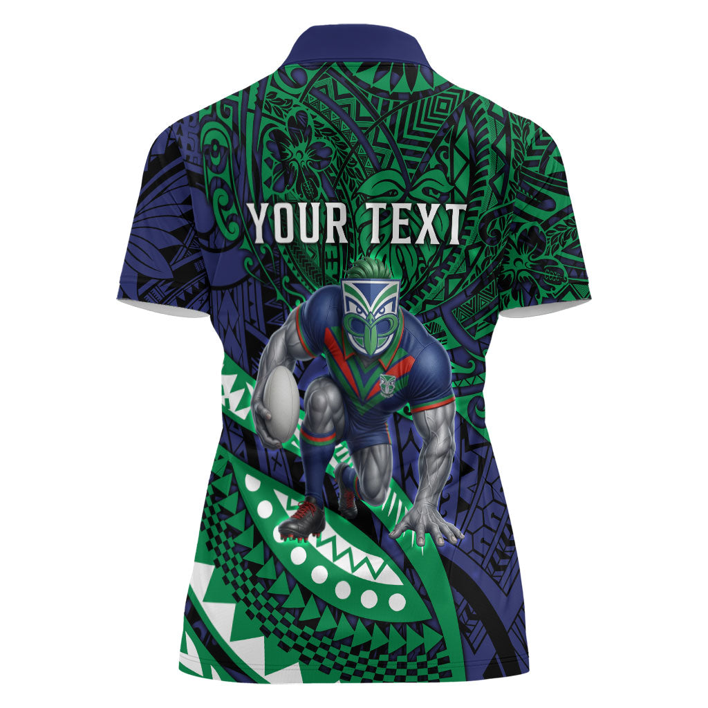 Personalised New Zealand Warriors Women Polo Shirt Polynesian Tribal Art Style With Fierce Warrior Mascot