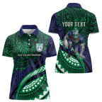 Personalised New Zealand Warriors Women Polo Shirt Polynesian Tribal Art Style With Fierce Warrior Mascot