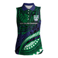 Personalised New Zealand Warriors Women Sleeveless Polo Shirt Polynesian Tribal Art Style With Fierce Warrior Mascot