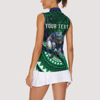 Personalised New Zealand Warriors Women Sleeveless Polo Shirt Polynesian Tribal Art Style With Fierce Warrior Mascot
