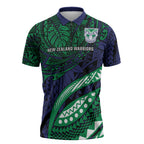 Personalised New Zealand Warriors Zipper Polo Shirt Polynesian Tribal Art Style With Fierce Warrior Mascot
