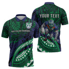 Personalised New Zealand Warriors Zipper Polo Shirt Polynesian Tribal Art Style With Fierce Warrior Mascot