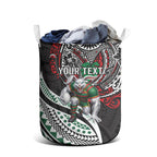 Personalised South Sydney Rabbitohs Laundry Basket Polynesian Tribal Art Style With Powerful Rabbit Mascot